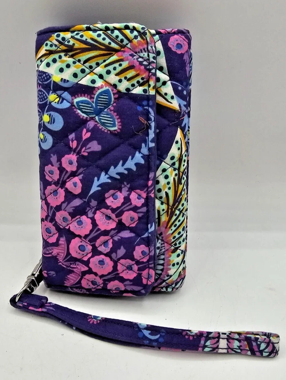 Vera Bradley quilted floral wristlet wallet in the Batik Leaves pattern Purple